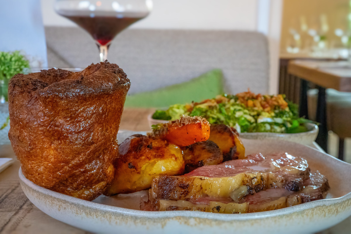Sunday roast at The Reindeer Hoveringham, Dunwood Farms sirloin with roast potatoes, Yorkshire pudding and seasonal vegetables